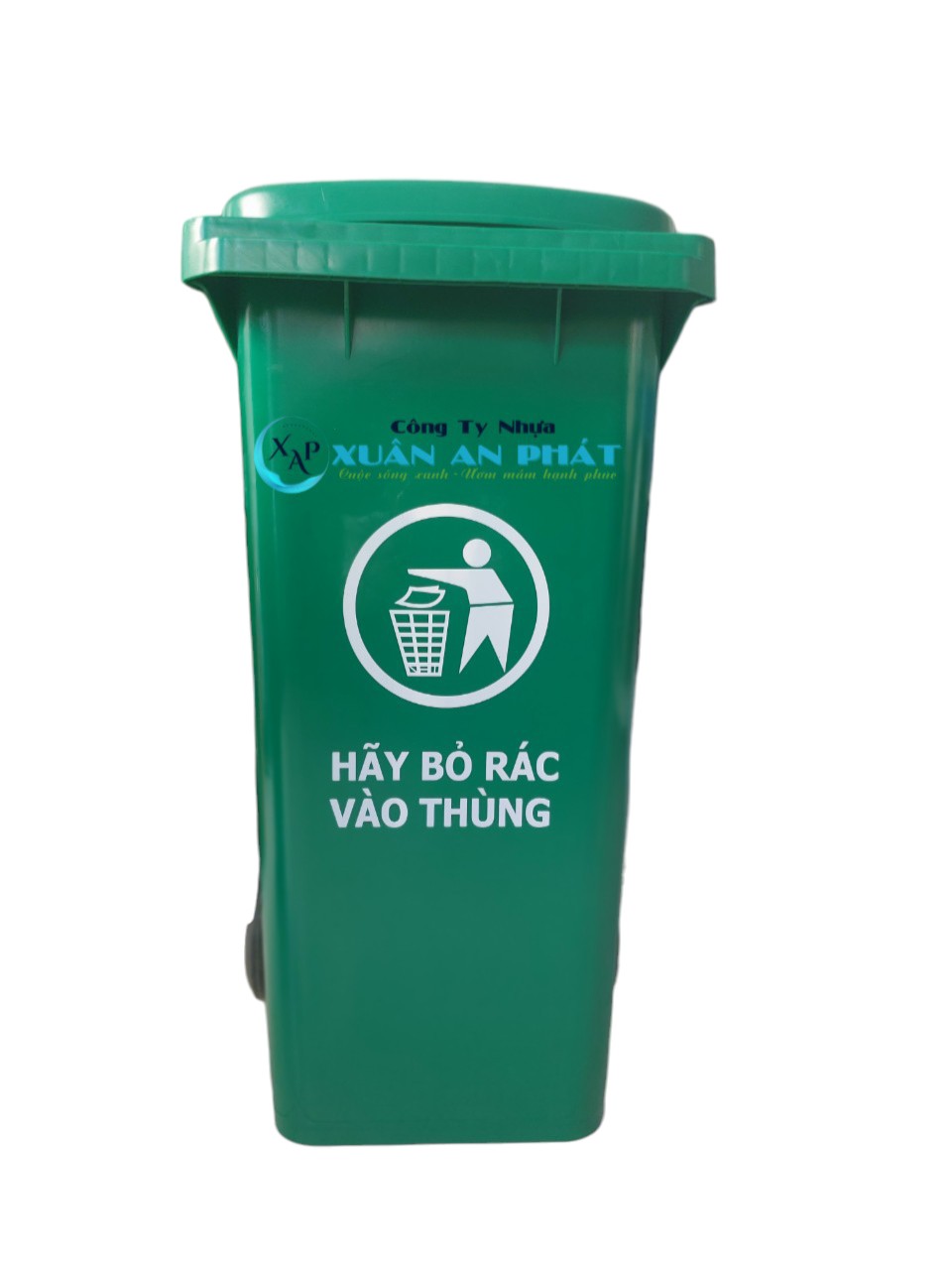 Thùng rác nhựa 120L màu xanh lá có bánh xe